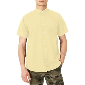 creme solid print 2 Men's Short Sleeve Shirt with Chest Pocket (Model T53)