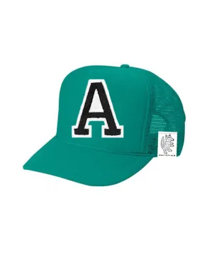 Custom Initial Letter (A-Z) Adult Trucker Hat (Teal)