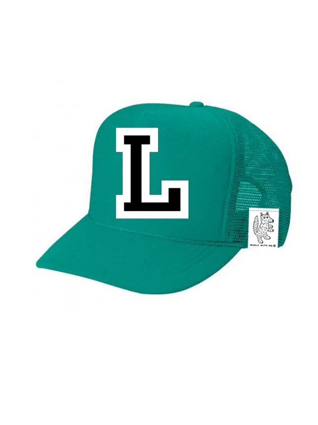 Custom Initial Letter (A-Z) Adult Trucker Hat (Teal)