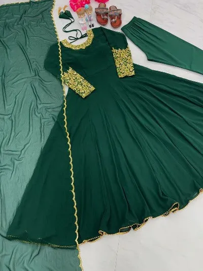 Dark Green Georgette Partywear Anarkali Suit Set