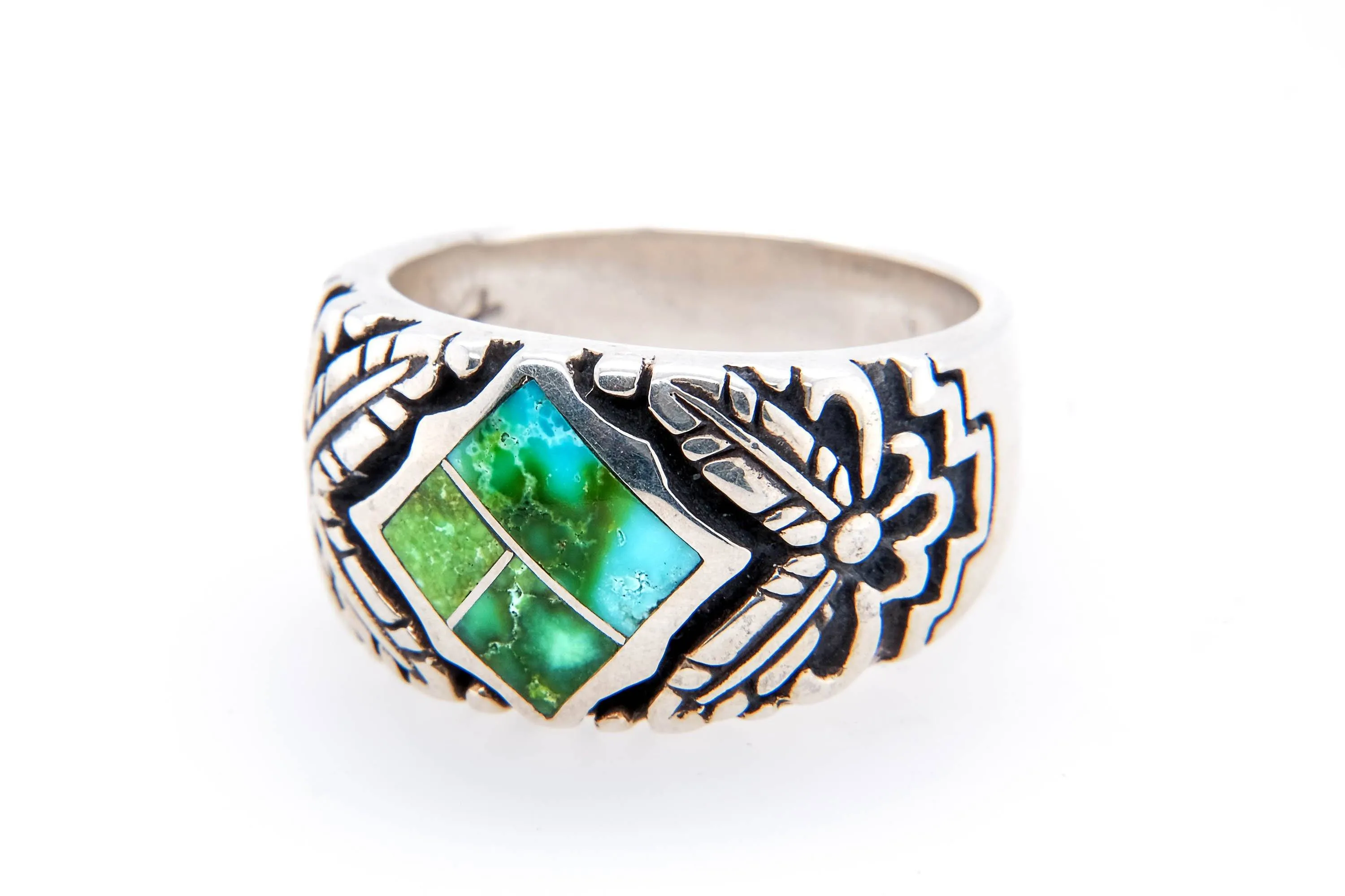 David Rosales Sonoran Gold Turquoise Feather Ring