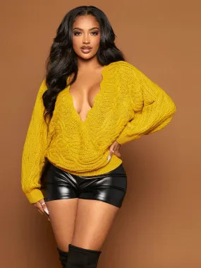 Deep V Neck Flare Sleeve Sweater