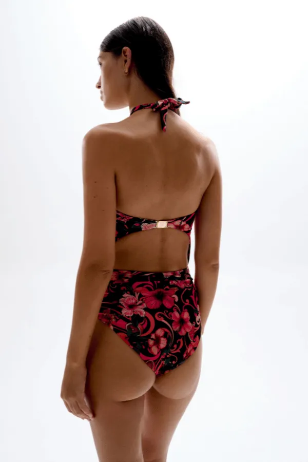 Diamond Cut-Out Swimsuit Hibiscus Pink