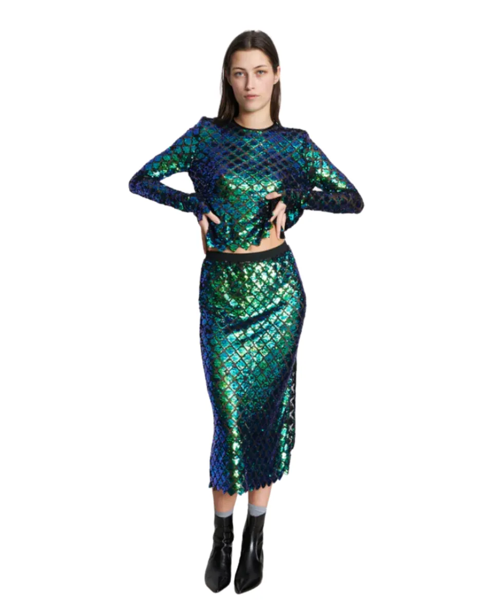 Dolores Sequin Skirt In Aqua Blue