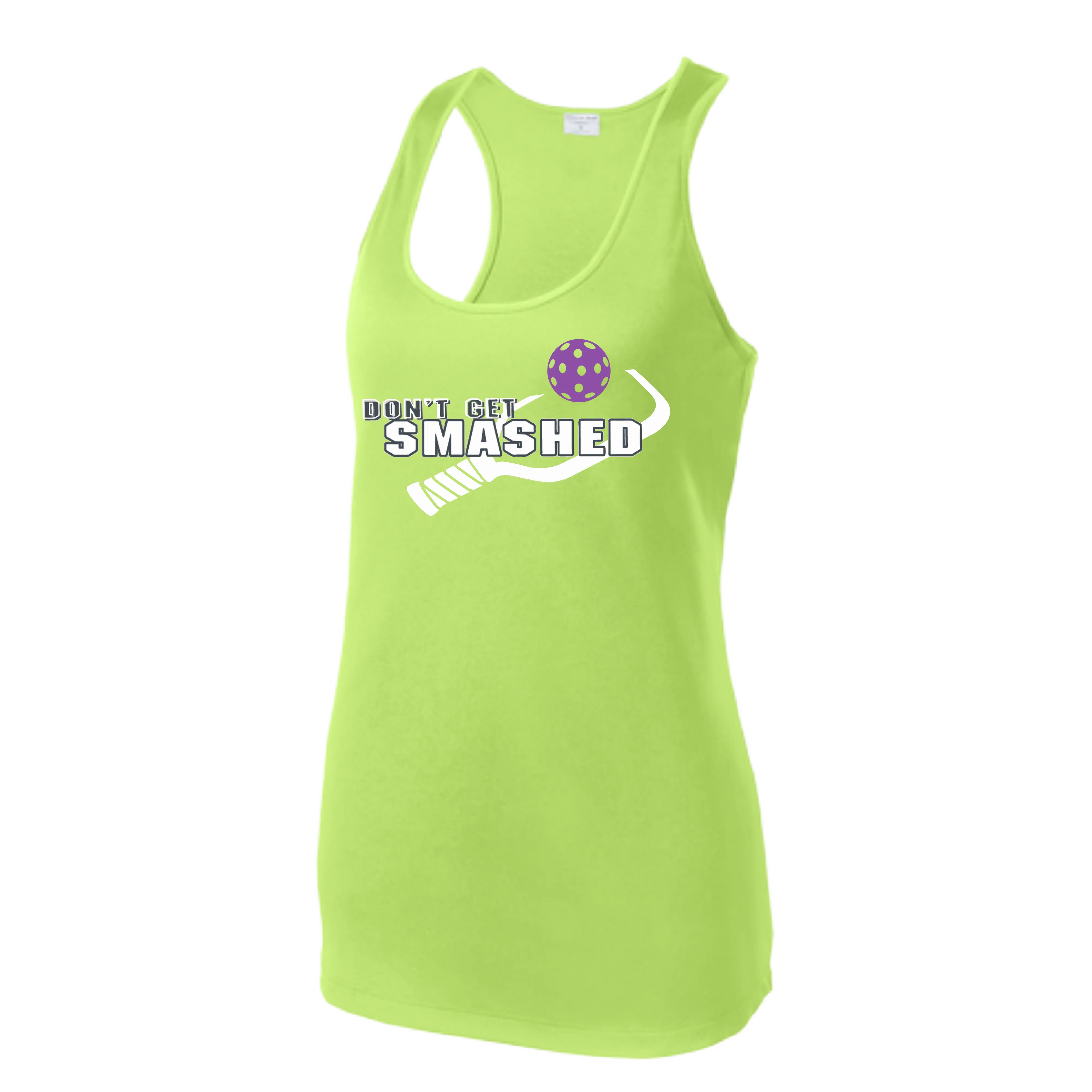 Don't Get Smashed (Colors Purple White Yellow) Customizable | Women’s Racerback Tank | 100% Polyester