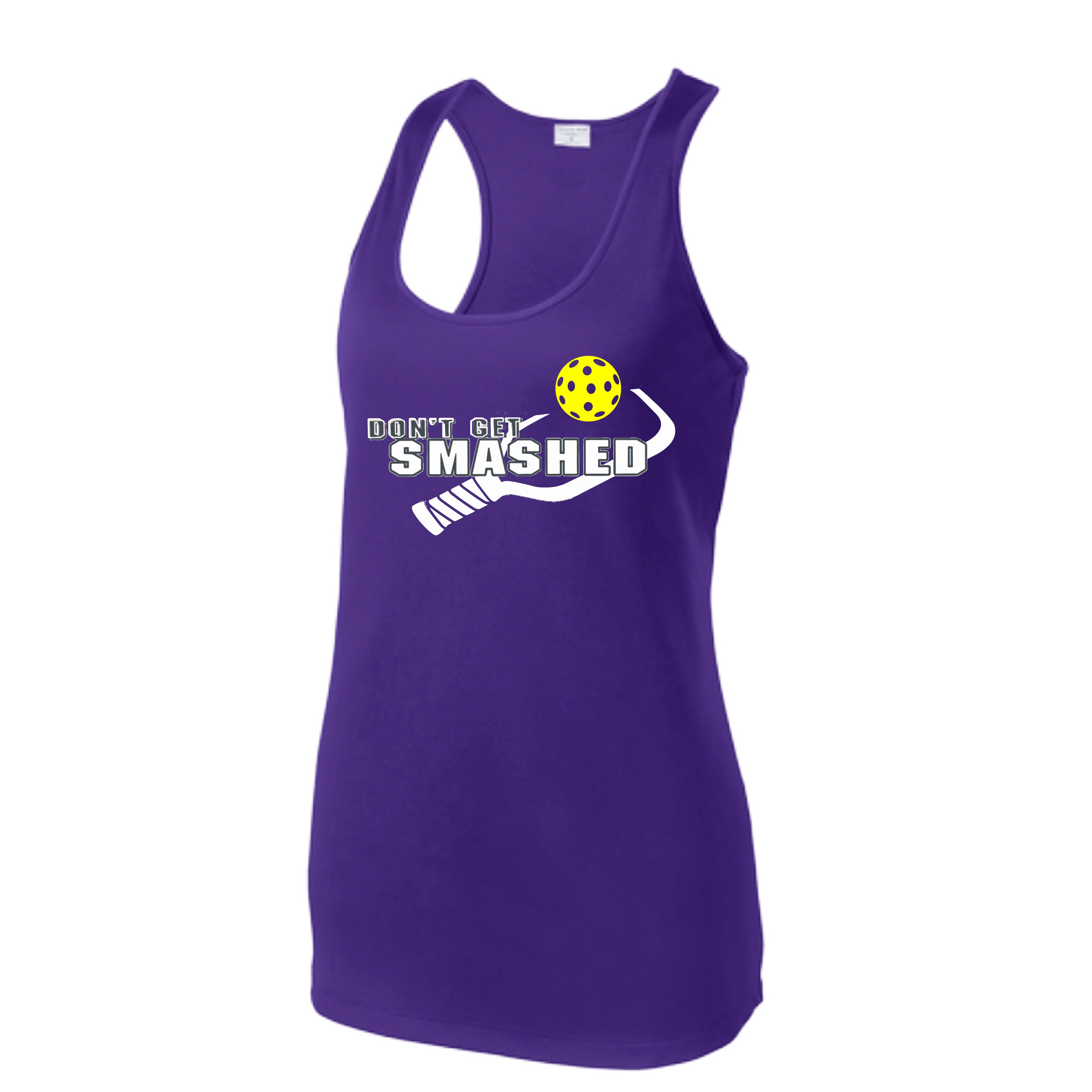 Don't Get Smashed (Colors Purple White Yellow) Customizable | Women’s Racerback Tank | 100% Polyester