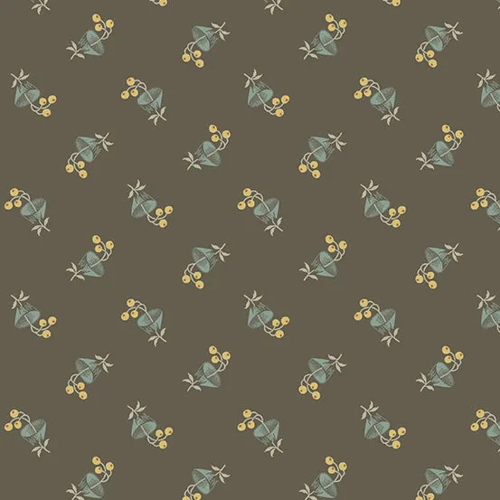 Fabric BACHELOR BUTTON Color BLACK TEA from English Garden Collection by Edyta Sitar for Andover, A-797-N