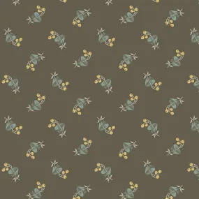 Fabric BACHELOR BUTTON Color BLACK TEA from English Garden Collection by Edyta Sitar for Andover, A-797-N