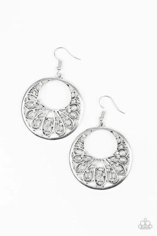 Fancy That White Rhinestone and Filigree Earrings - Paparazzi Accessories