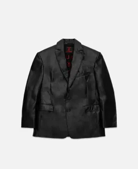 Faux Leather Oversized Tailored Jacket (Black)