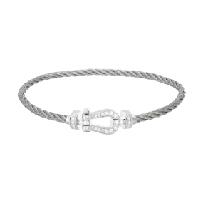 FRED PARIS FORCE 10 BRACELET WHITE GOLD WITH DIAMONDS BUCKLE AND STEEL CABLE (M)