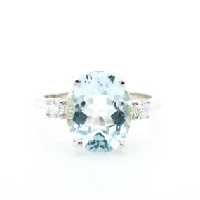 Genuine Aquamarine Diamond Engagement Ring - Aquamarine Ring 14k White Gold