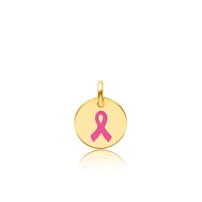 Gold Engravable Breast Cancer Ribbon Circle Tag