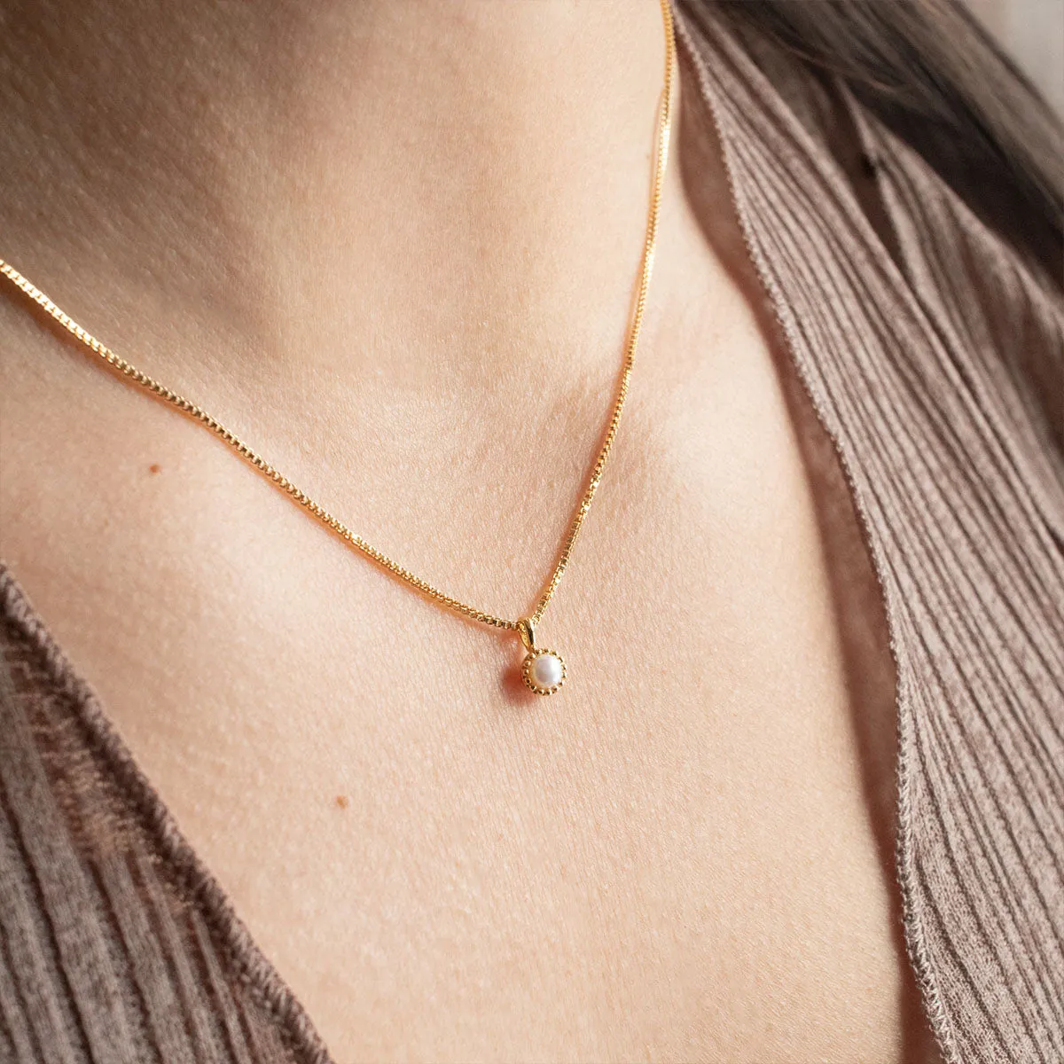 Gold Vermeil & Freshwater Pearl Milgrain Edge Necklace