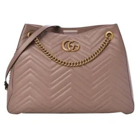 Gucci GG Marmont Shoulder Bag Calfskin Matelasse Medium Porcelain Rose Pink Leather Tote