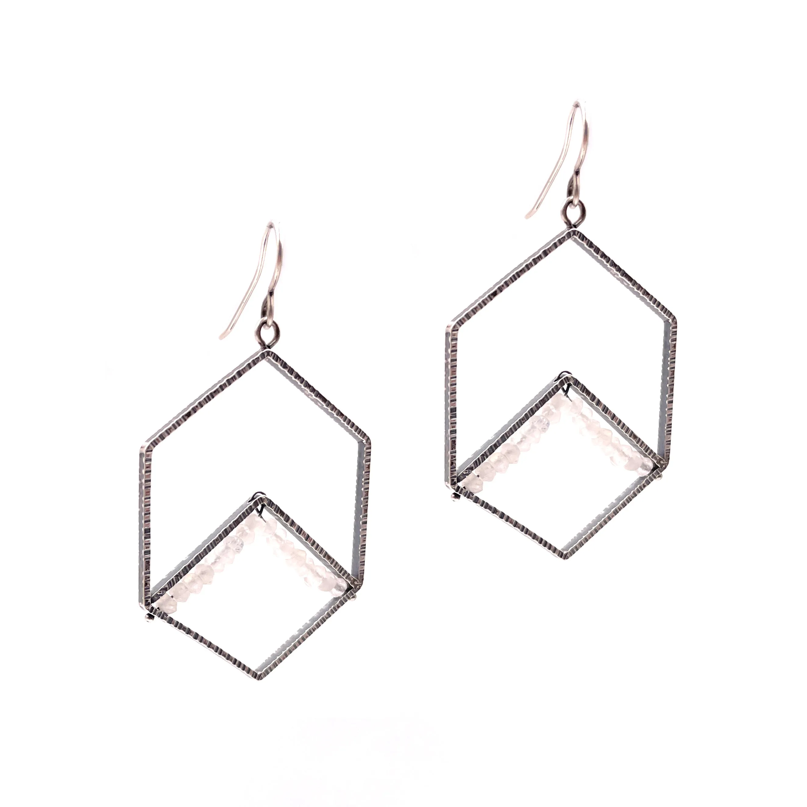 Hexagon Moonstone Earrings