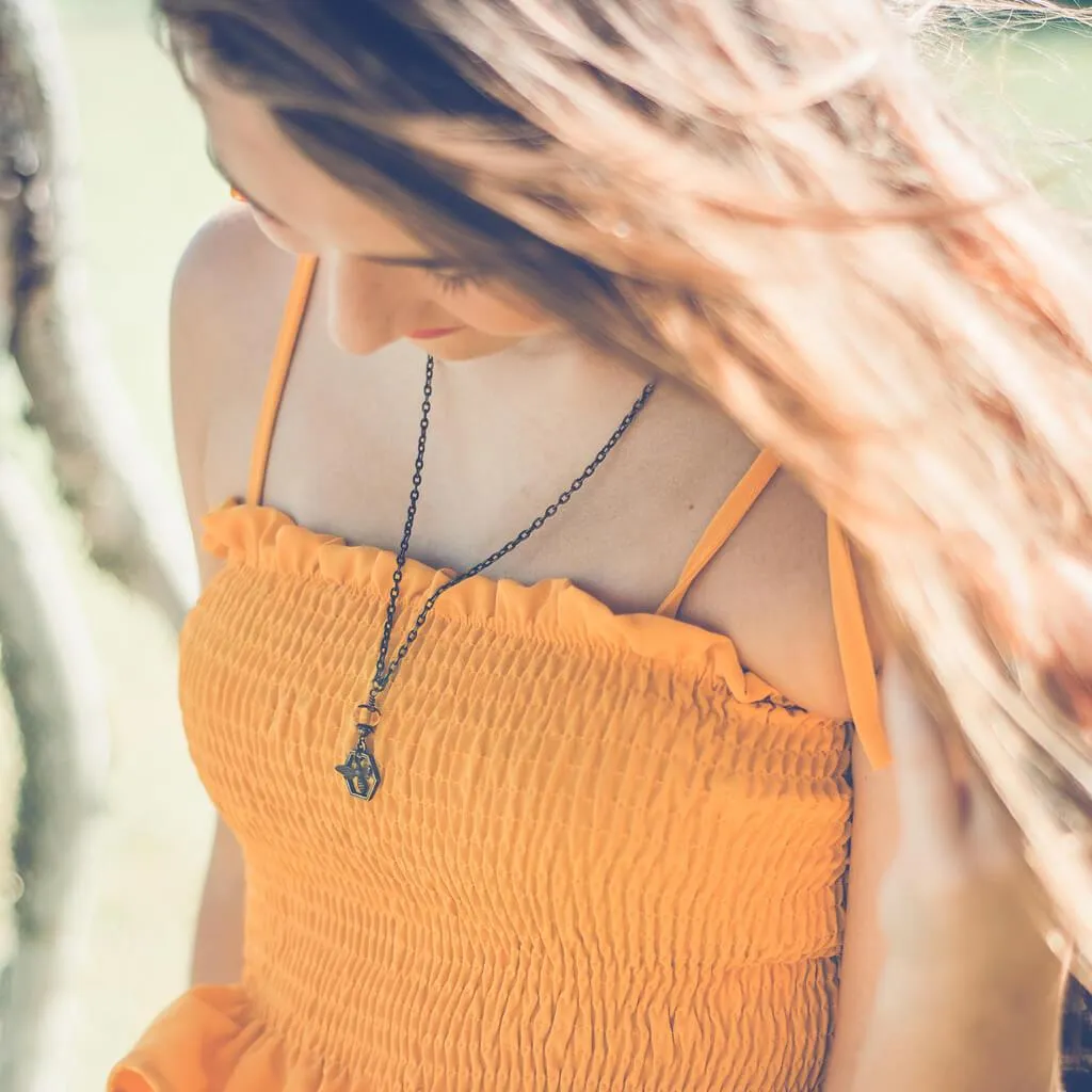 honey bee // antiqued brass and lampwork bead necklace