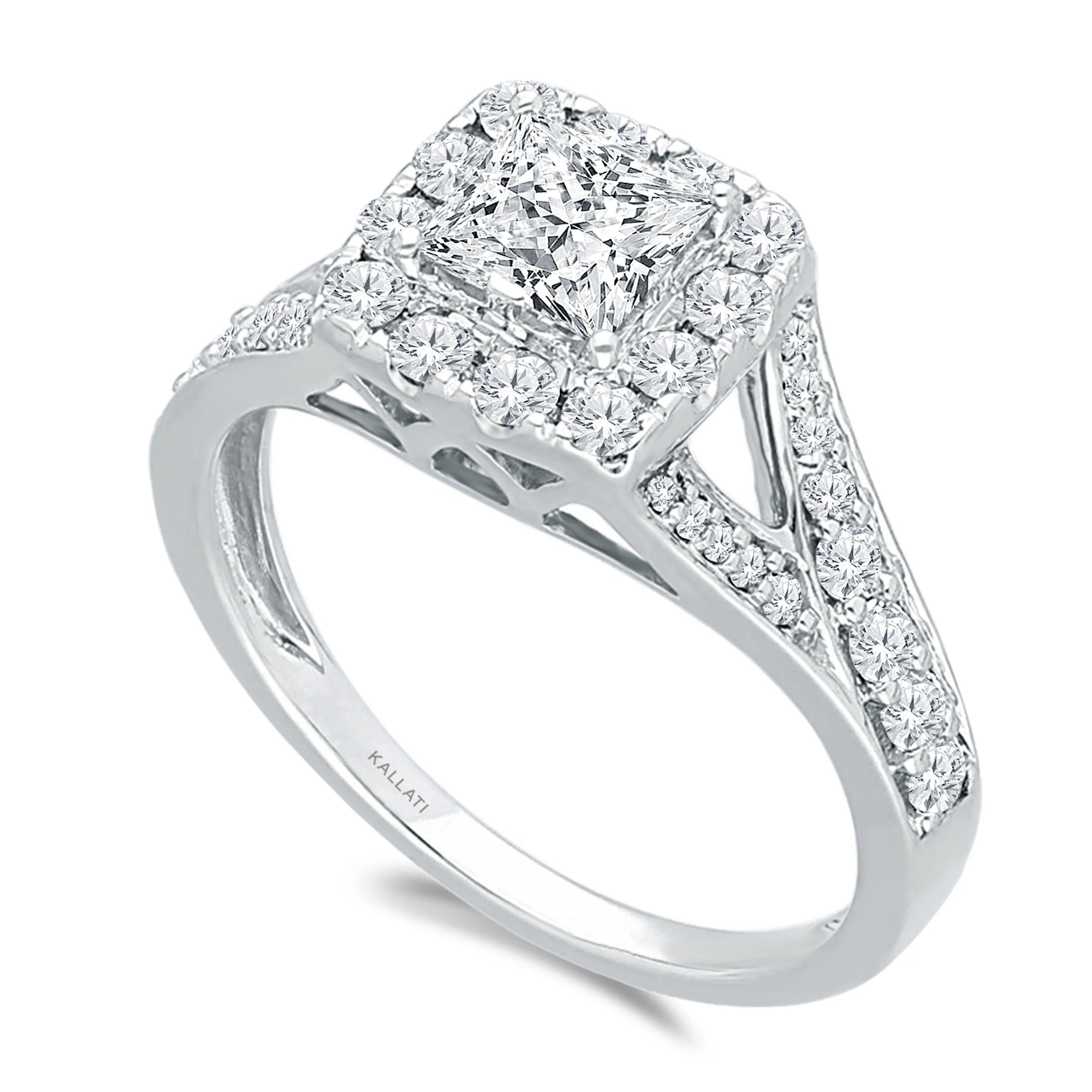 Kallati Legendary Princess Shape Diamond Engagement Ring in 14K White Gold