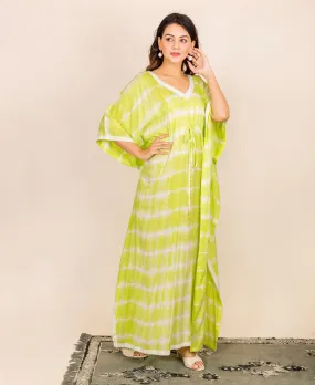 Lime and White Kaftan With Adjustable Waist Line