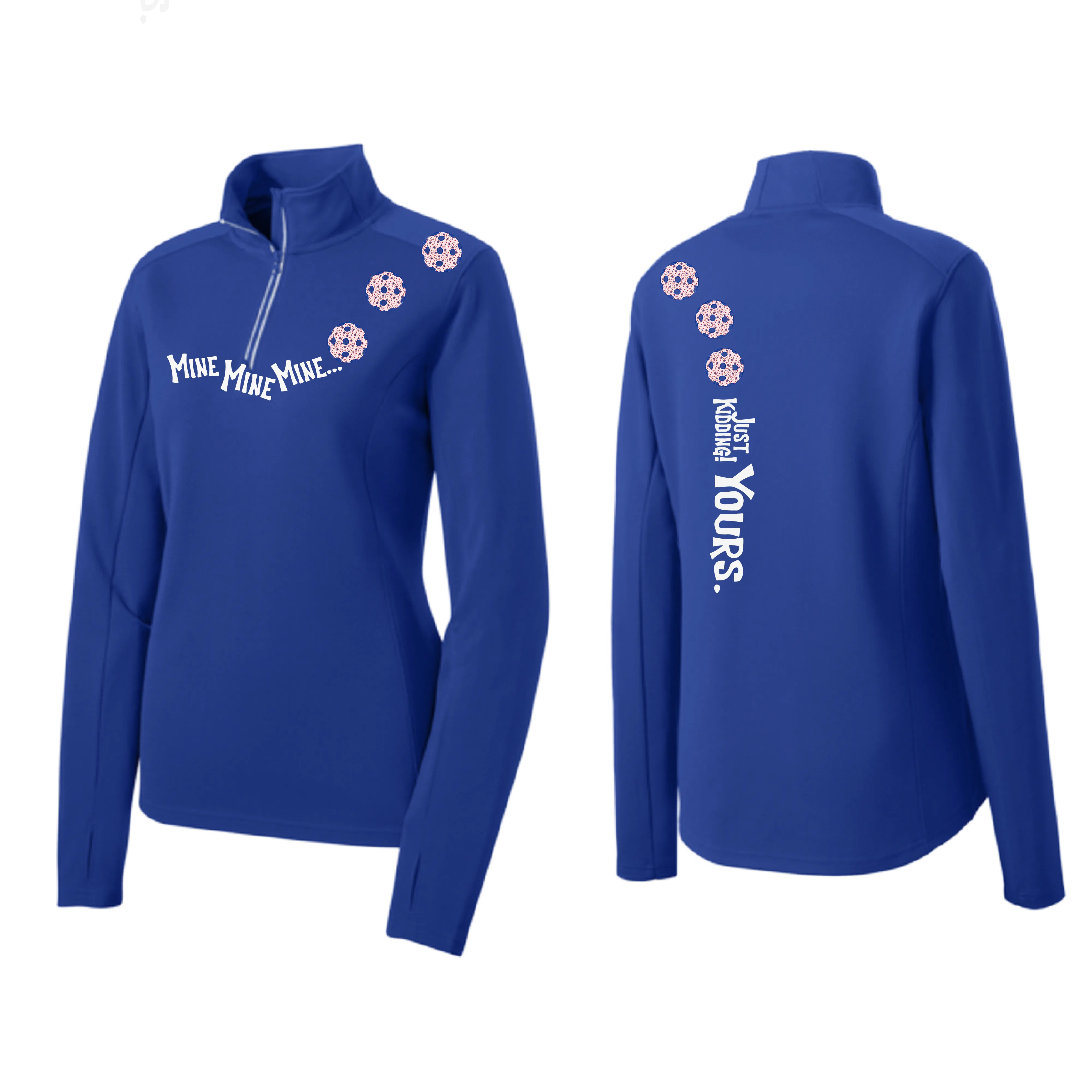 Mine JK Yours (Pickleball Colors Patriotic Stars White or Purple) | Women's 1/4 Zip Pickleball Pullover | 100% Polyester