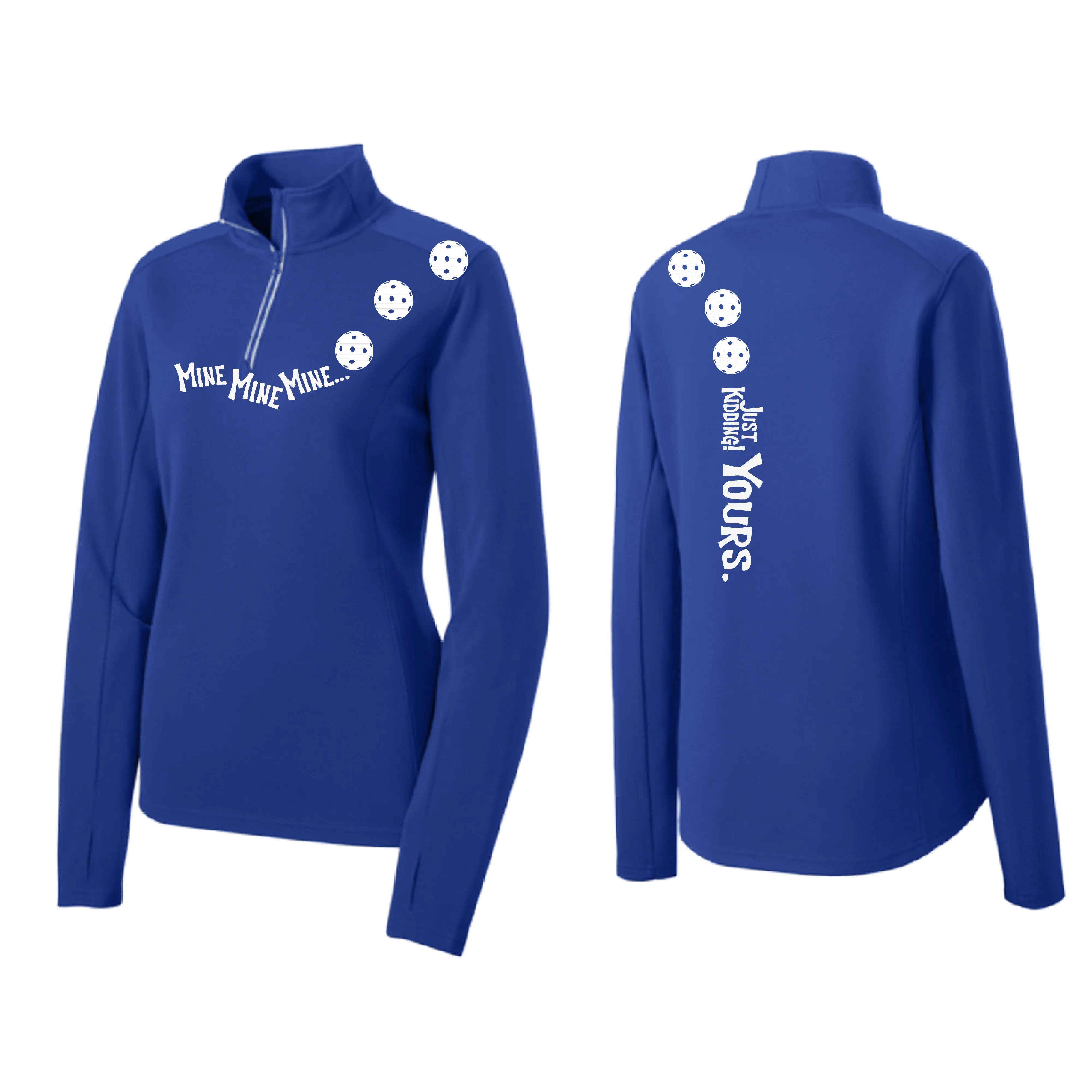 Mine JK Yours (Pickleball Colors Patriotic Stars White or Purple) | Women's 1/4 Zip Pickleball Pullover | 100% Polyester