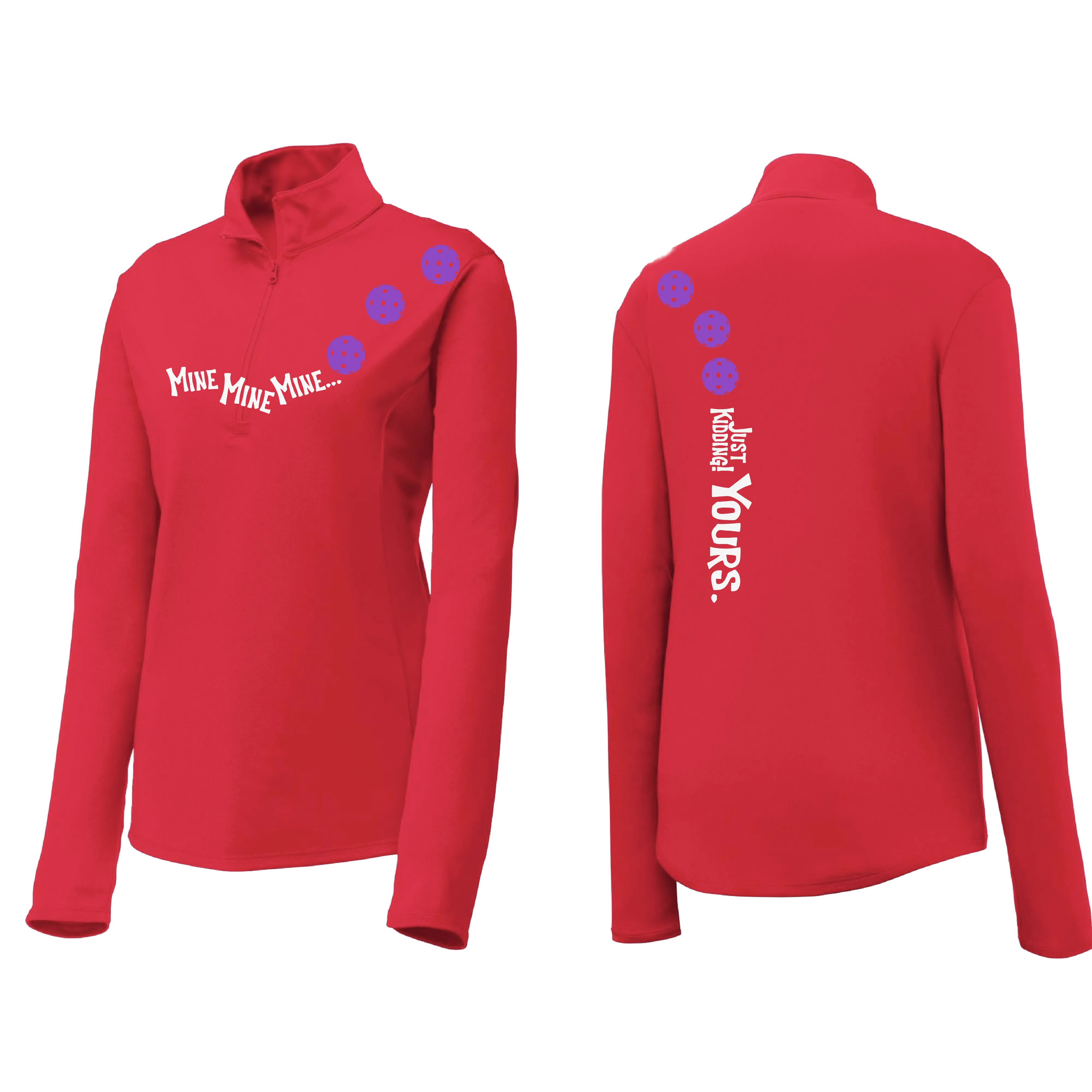 Mine JK Yours (Pickleball Colors Patriotic Stars White or Purple) | Women's 1/4 Zip Pickleball Pullover | 100% Polyester