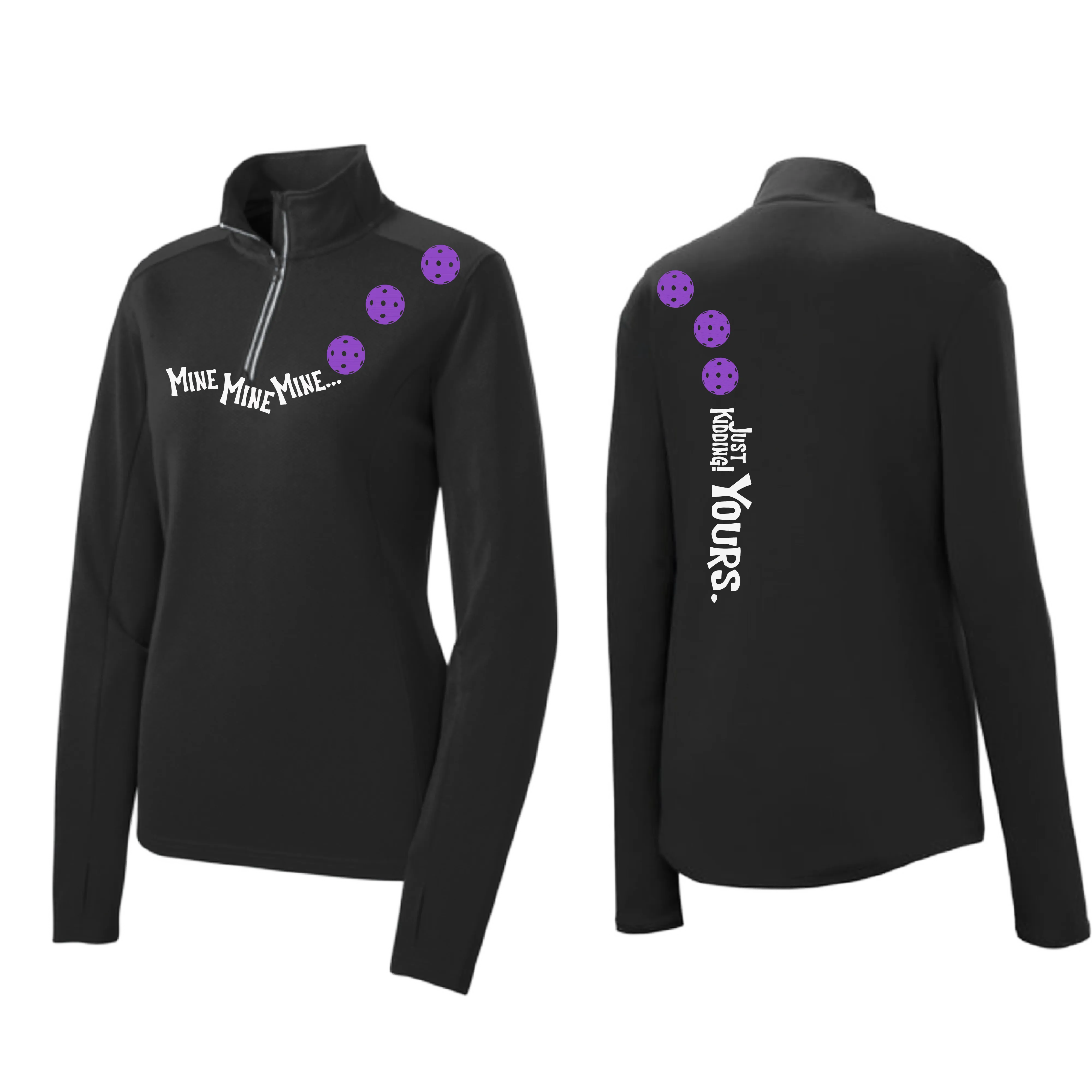 Mine JK Yours (Pickleball Colors Patriotic Stars White or Purple) | Women's 1/4 Zip Pickleball Pullover | 100% Polyester