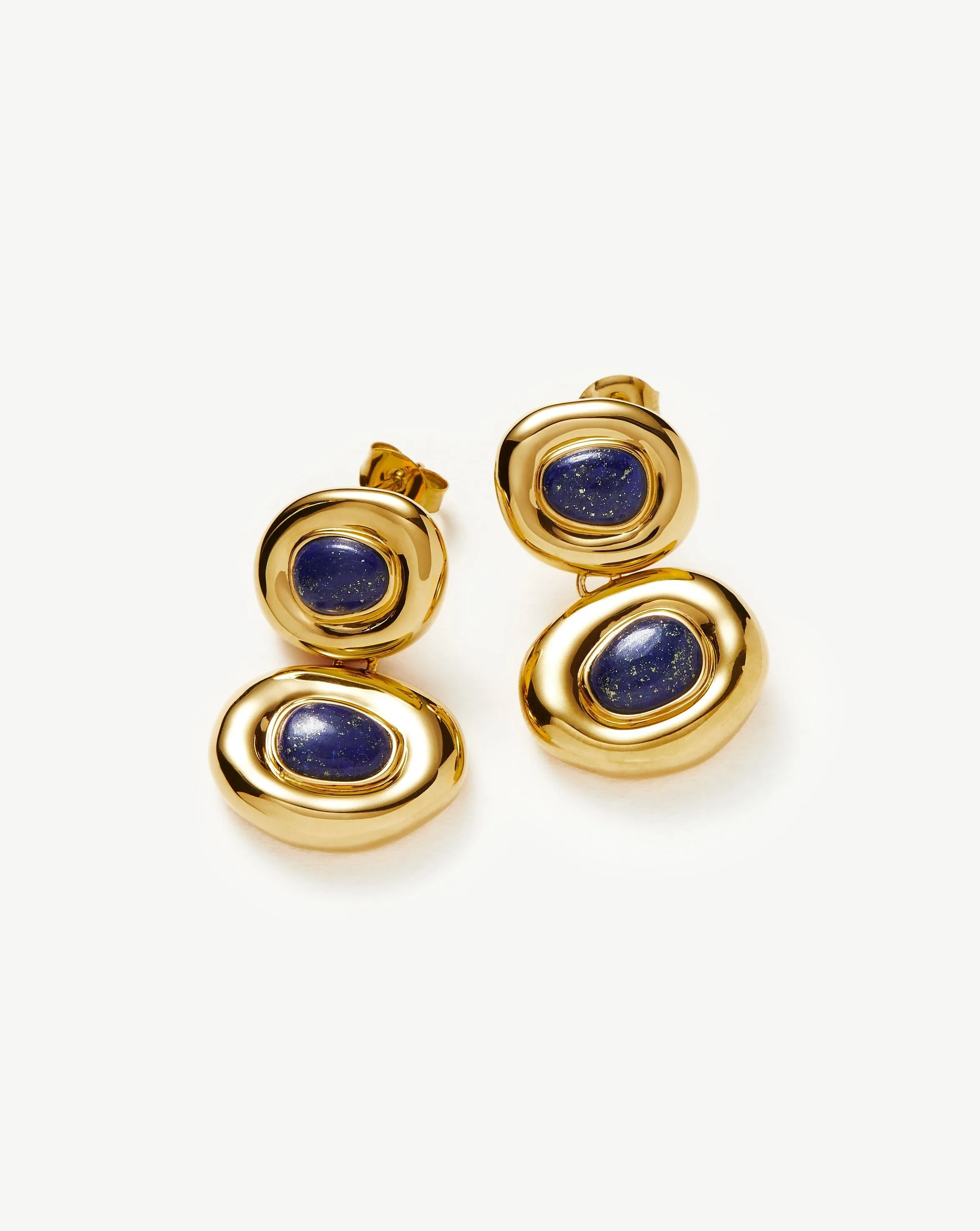 Molten Gemstone Doughnut Double Charm Drop Earrings | 18ct Gold Plated/Lapis