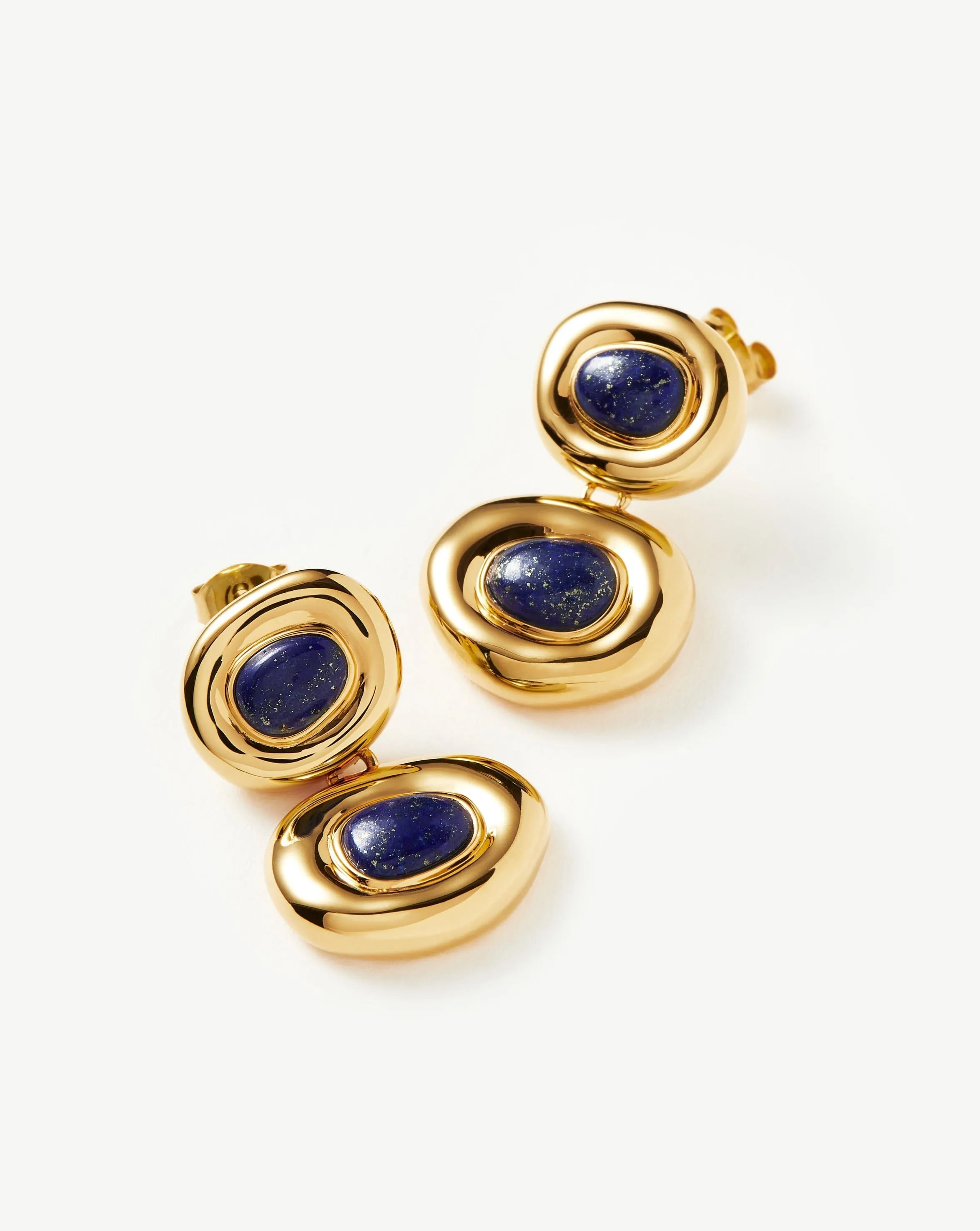 Molten Gemstone Doughnut Double Charm Drop Earrings | 18ct Gold Plated/Lapis