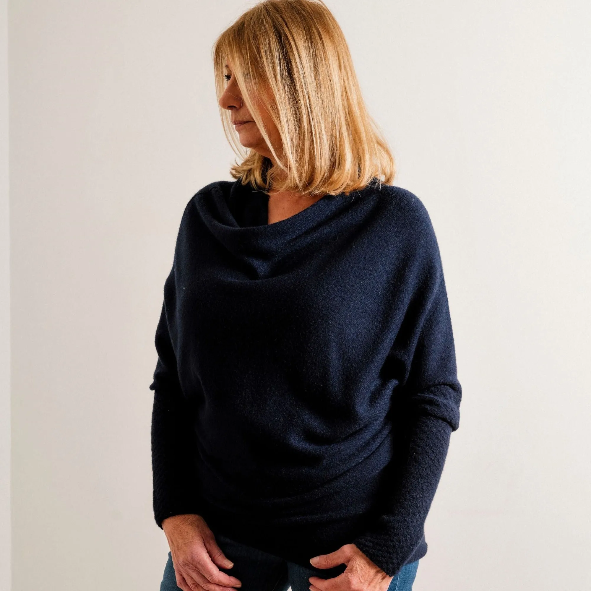 Navy Blue Supersoft Asymmetric Fine Knit Easy Wear Jumper