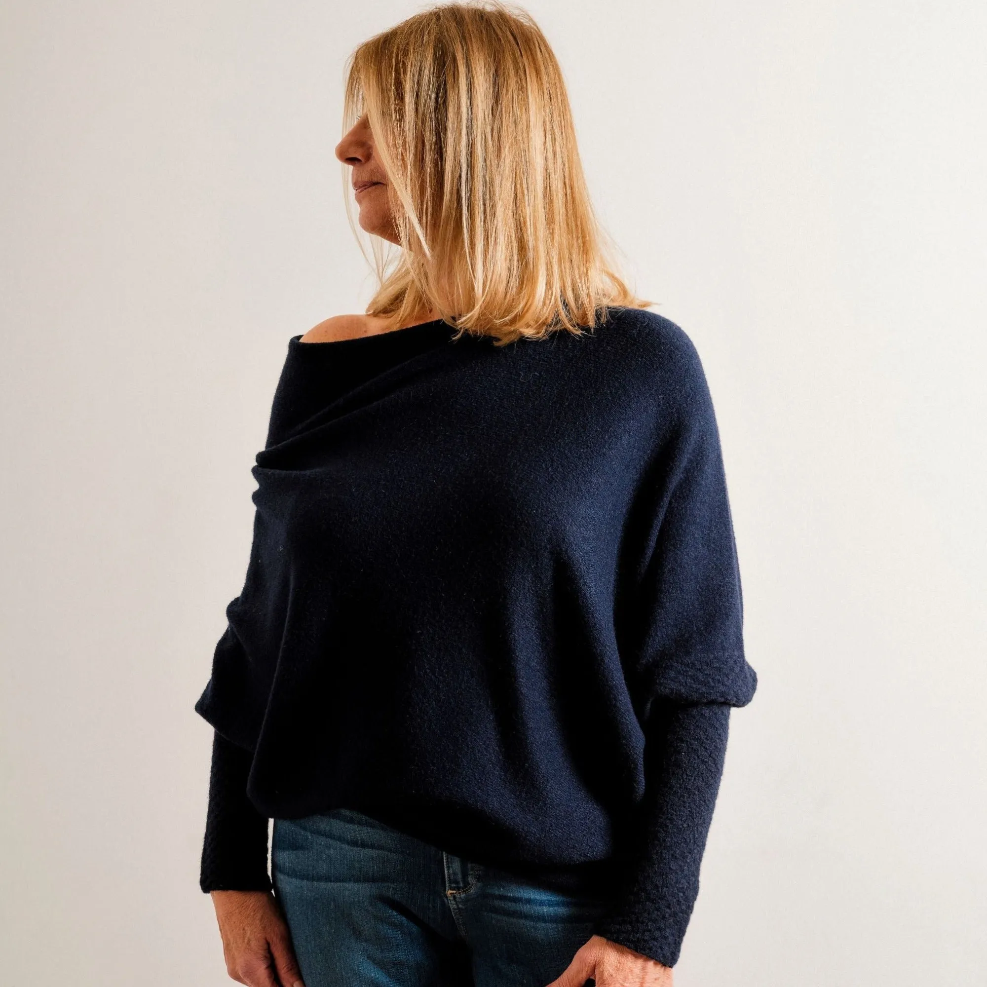 Navy Blue Supersoft Asymmetric Fine Knit Easy Wear Jumper