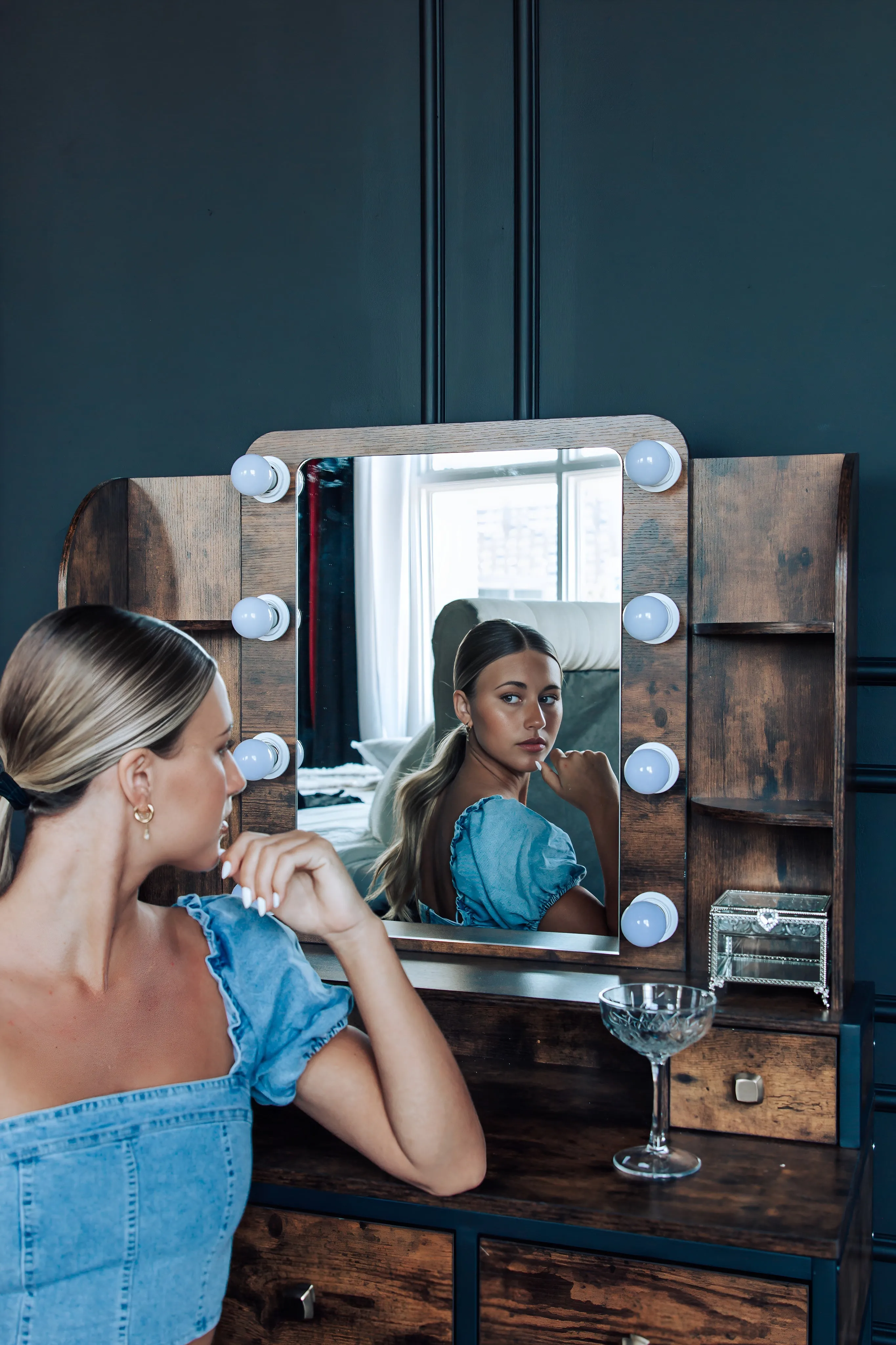 Puff Sleeve Denim Corset Top