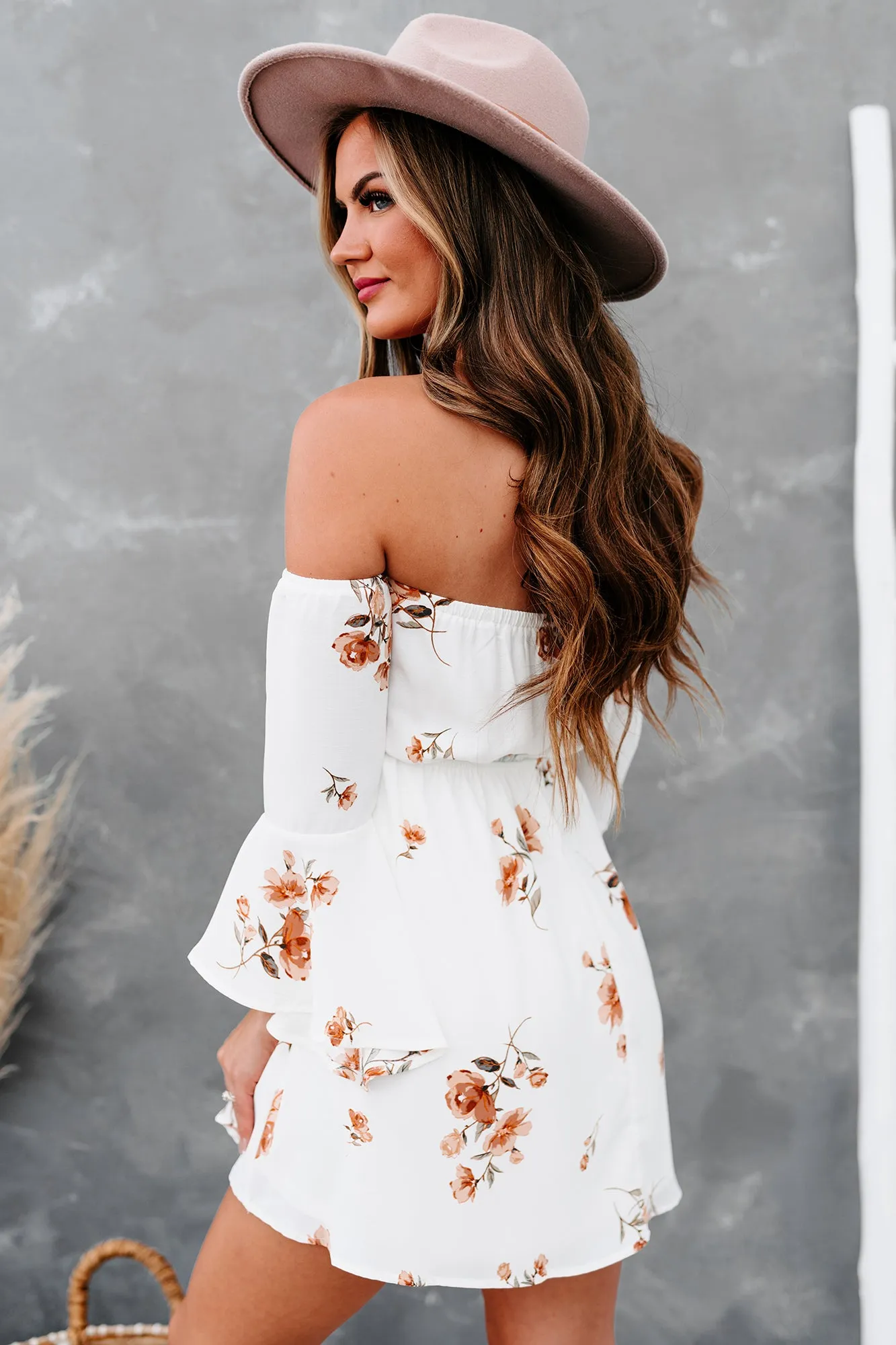 "Hope Is A Heartache" Floral Off The Shoulder Dress (Ivory/Peach)