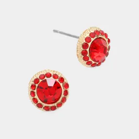 Red Round Stone Stud Evening Earrings