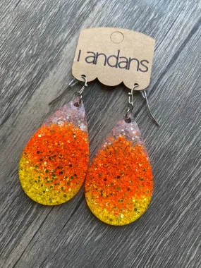 Resin Candy Corn” Fall Glitter Handcrafted Earrings