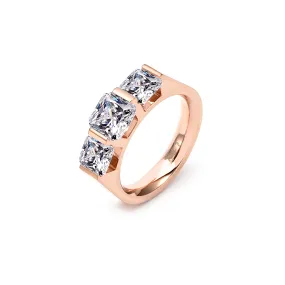 RG203RG B.Tiff 3-Stone Cushion Cut Rose Gold Plated Stainless Steel Engagement Ring