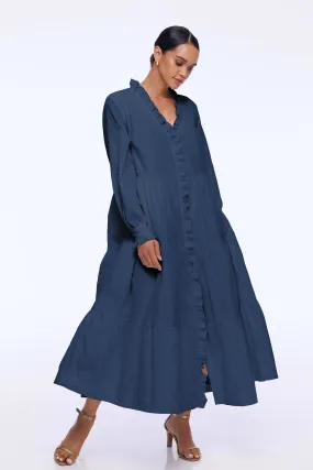 Ruffle Me Midi Dress - Navy