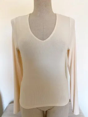 Sadie & Sage Ribbed V-Neck Long Sleeve - Cream