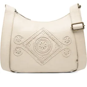 Shoulder bag in leather with a beautiful bohemian pattern / 15950 - Vanilla