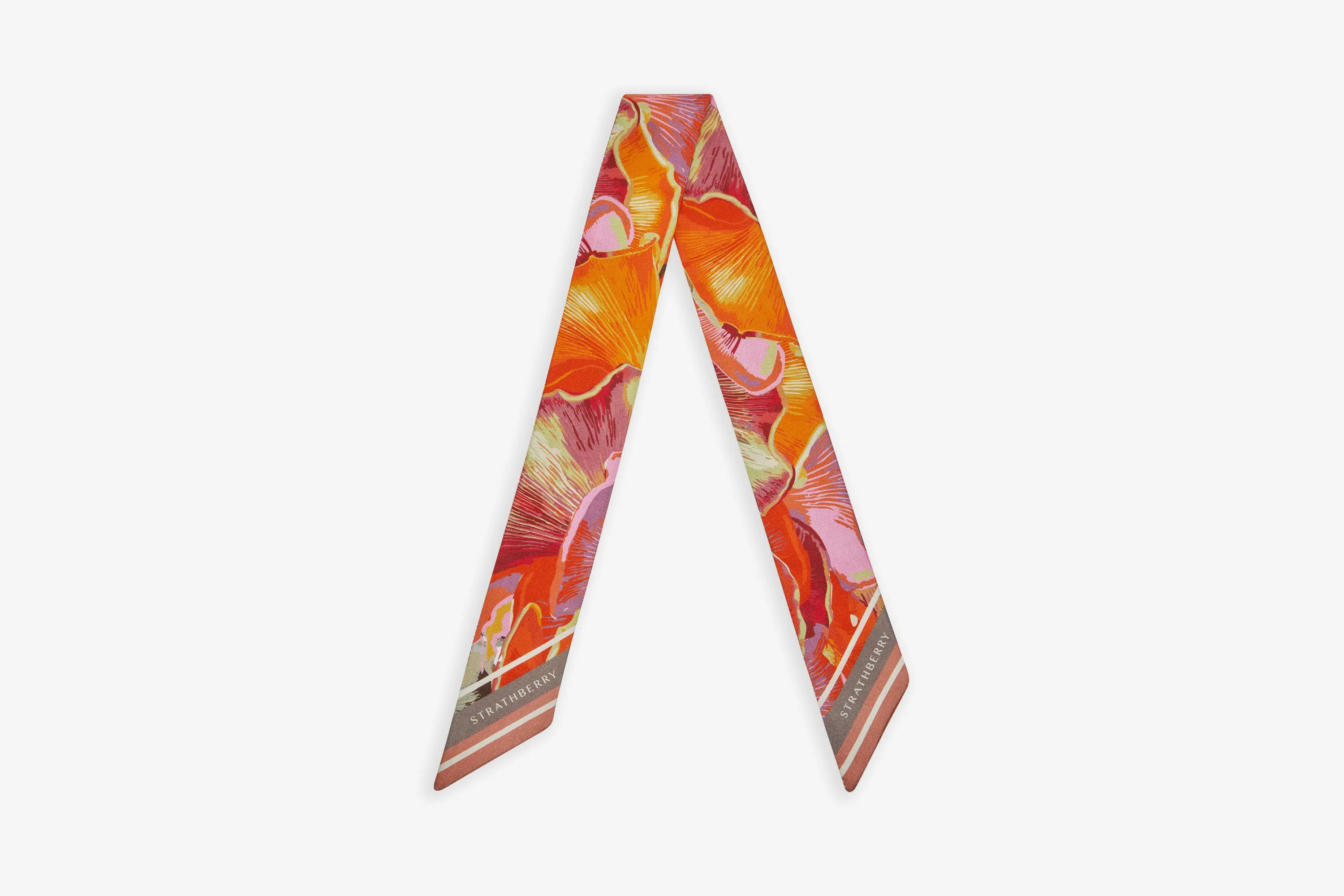 Silk Skinny Scarf - Pink/Marmalade Mushroom Print