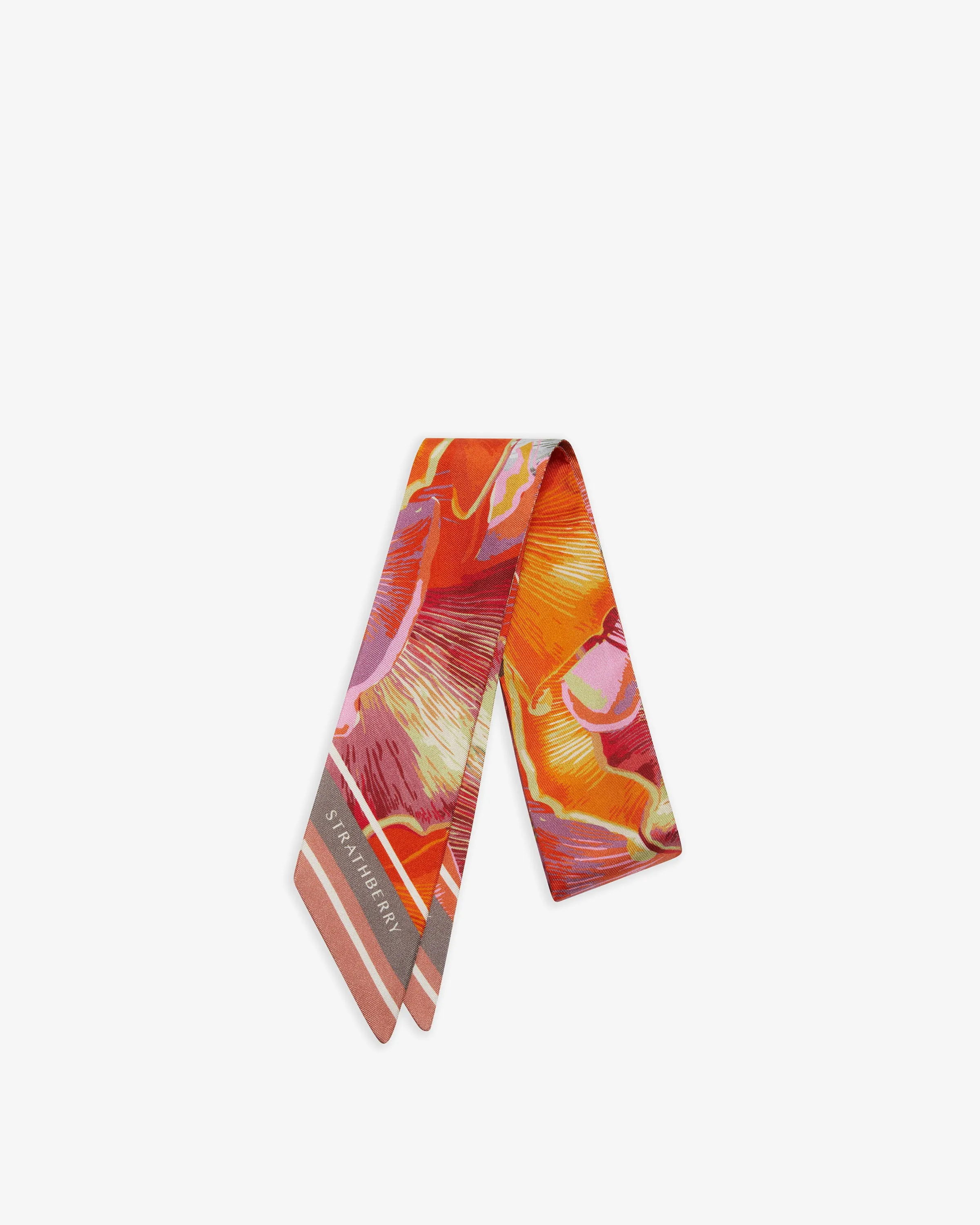 Silk Skinny Scarf - Pink/Marmalade Mushroom Print