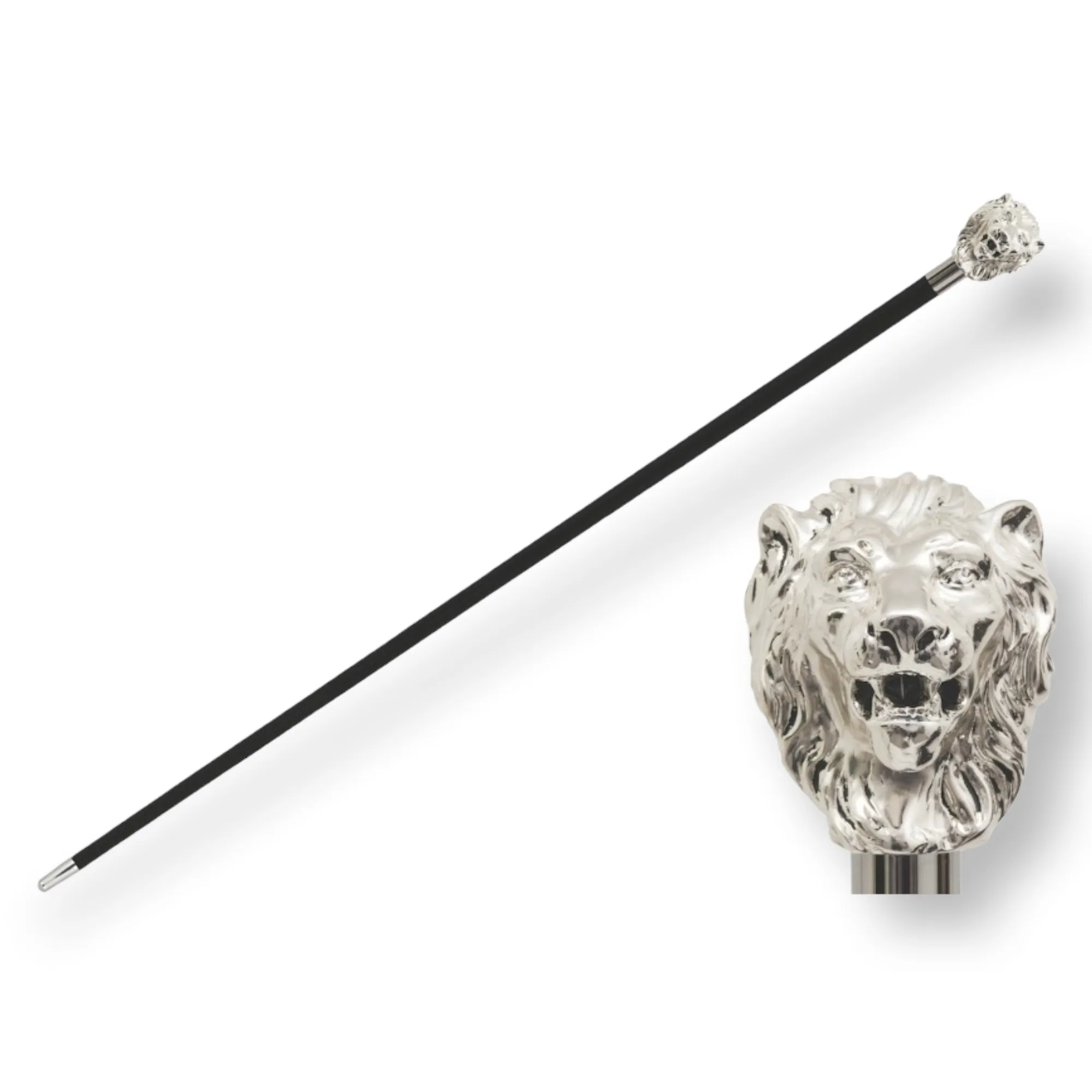 SILVER LION WALKING STICK