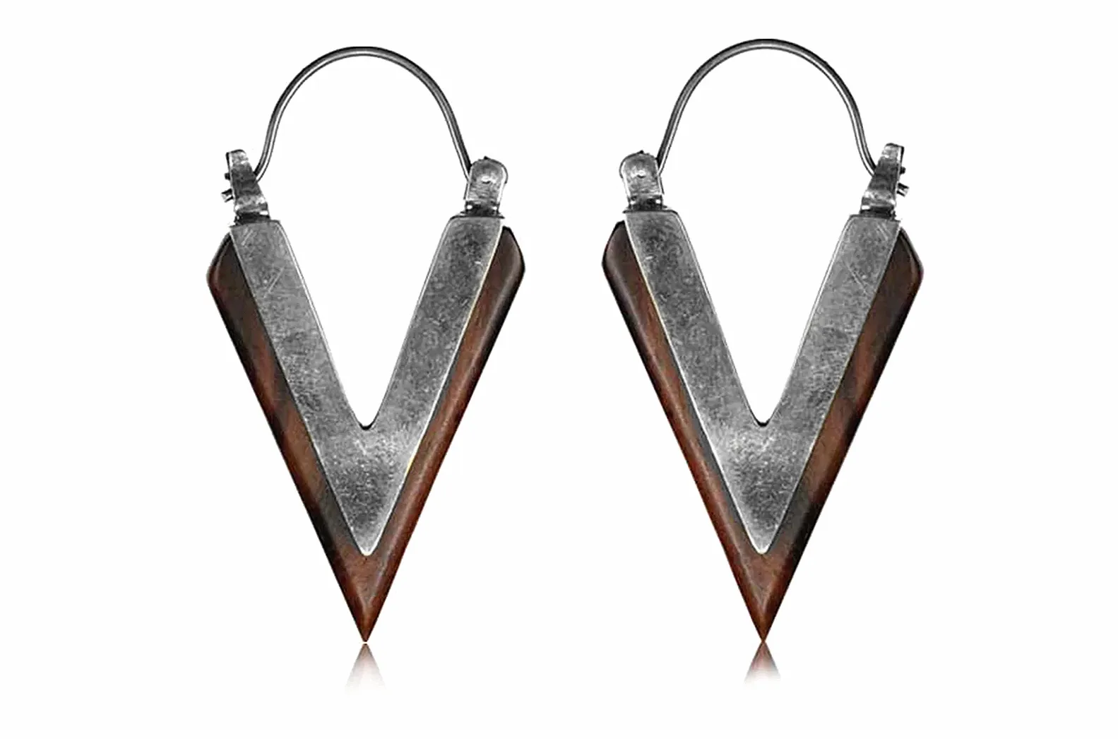 Silver Wood Pointed Hoops