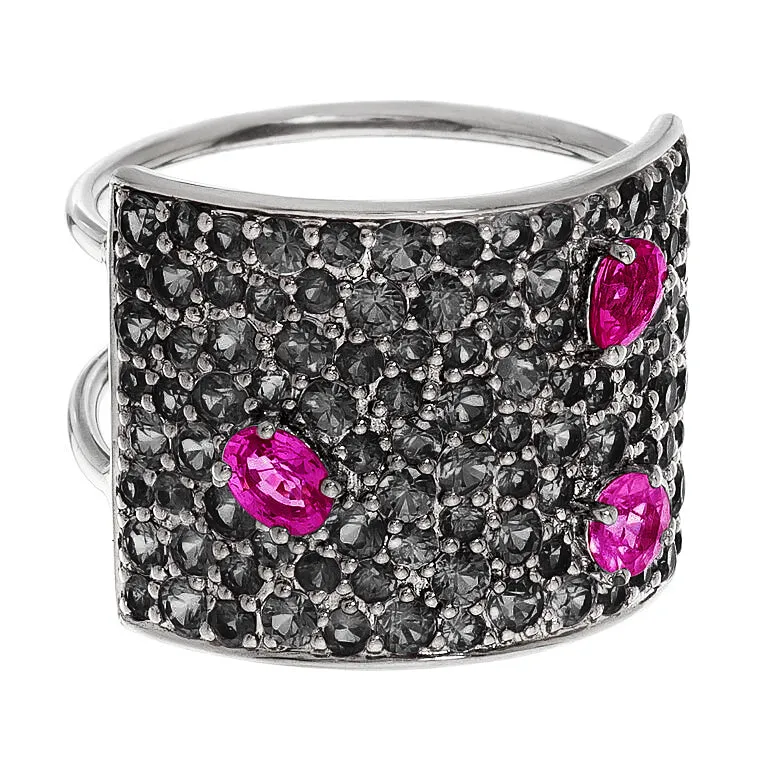 Stardust Ring Silver Black Diamond Ruby 16mm