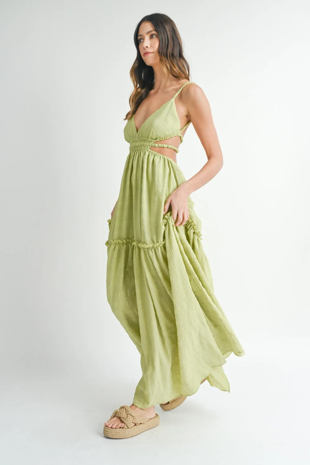 Sunset Vacation Cutout Waist Backless Maxi Dress