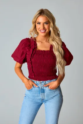 Tandy Puff Sleeve Top - Maroon