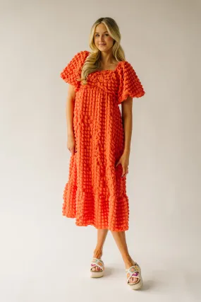 The Rasillo Balloon Sleeve Dress in Coral Orange