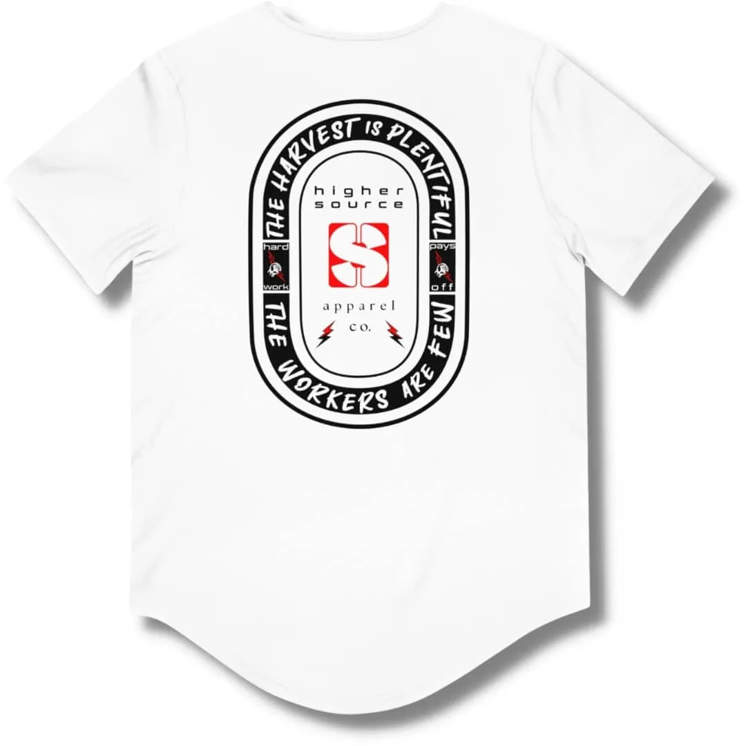 The Workers Are Few Curved Hem T Shirt - White - Black / Red