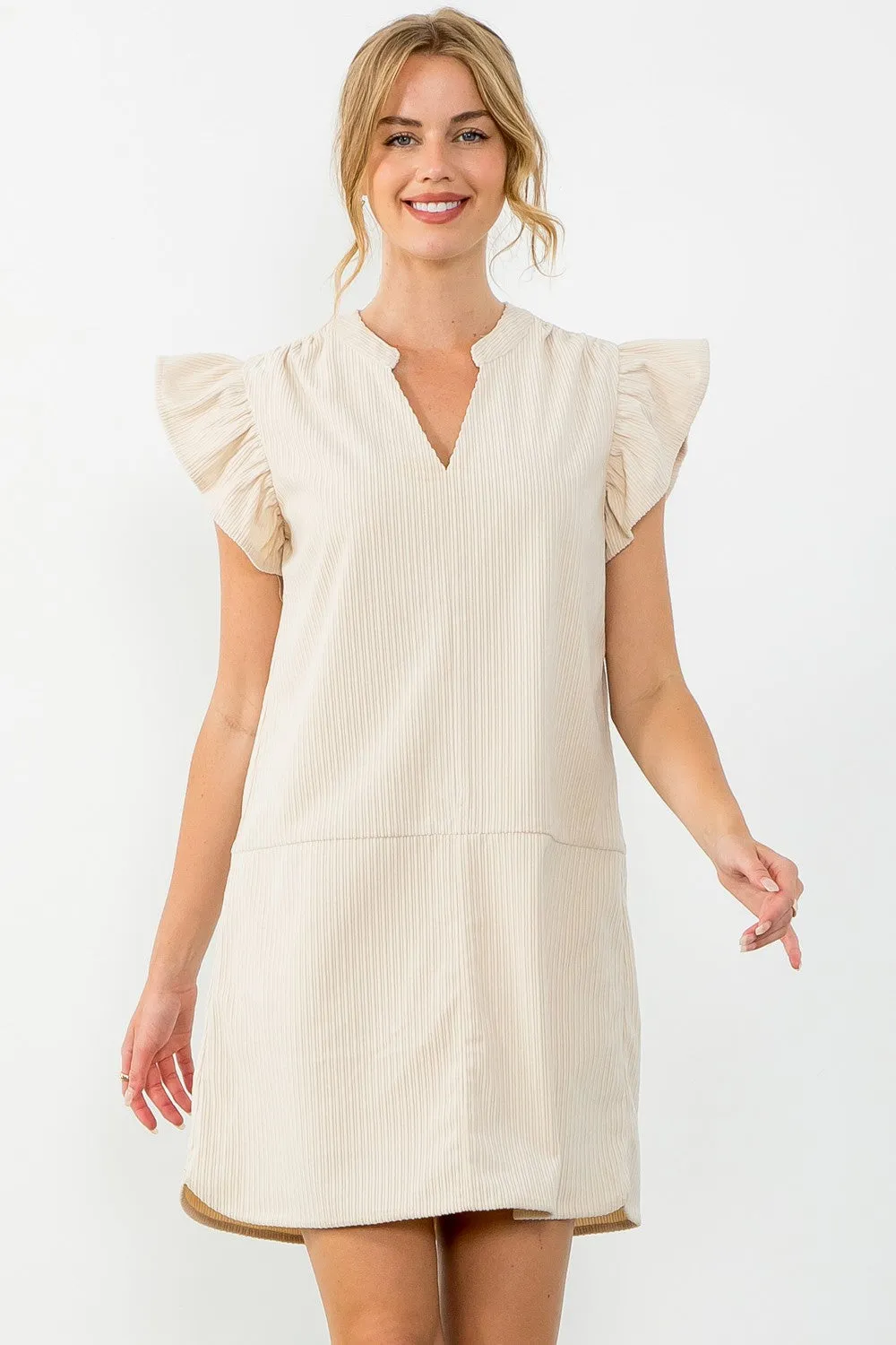 THML | Corduroy Cutie Tiered Mini Dress