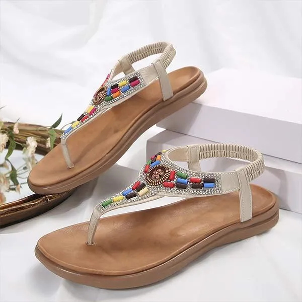 Women's Beaded Flat T-Strap Sandals 60264467C